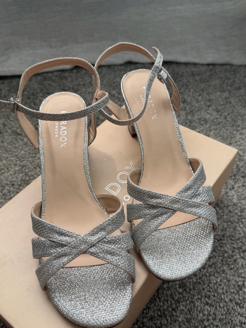 Rado Silver Glitter Crisscross Ankle-Strap Heels size 8